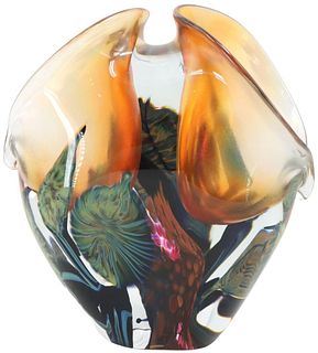 David Lotton Signed Double Mouth Art Glass Vase