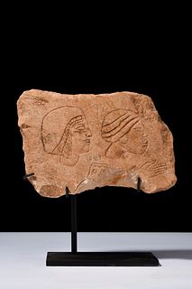 EGYPTIAN LIMESTONE GRAFFITO WITH TWO HEADS