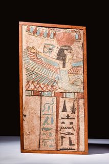 EGYPTIAN POLYCHROME WOOD SARCOPHAGUS PANEL