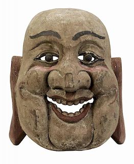 Painted Carved Wood Hotei Mask