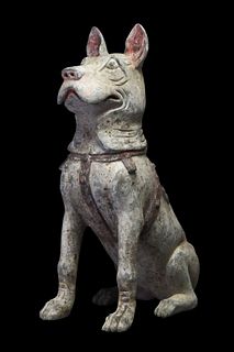 LARGE CHINESE HAN DYNASTY TERRACOTTA GUARDING DOG - TL TESTED