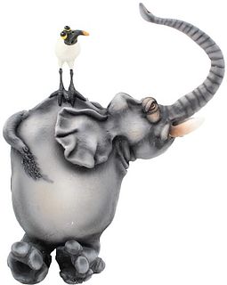 Todd Warner Elephant with White Bird Atop