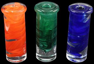 3 Kosta Boda Candlesticks: Green, Blue, Orange