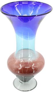 Tall Handblown Vase in Browns to Blues