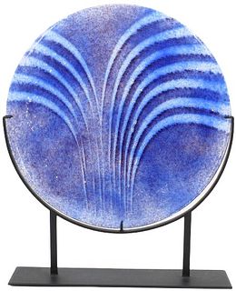 Cobalt Blue Art Glass Plate On Black Stand