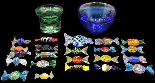 (24) Glass Candy With Blue or Green Bowls