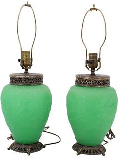 Pair of Carder Period Steuben Jade Lamps