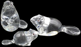 Rare Set of 3 Steuben Glass Figural Beavers