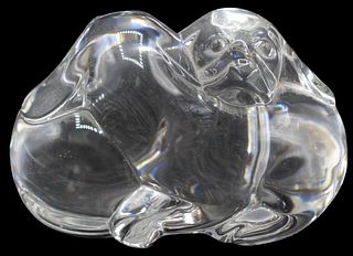 Signed Steuben Glass Cuddling Dogs