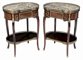 Pair Louis XV Style Parquetry, Marble-
