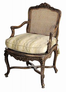 Louis XV Style Caned Open-Arm Chair