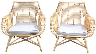 Pair of Serena & Lily Venice Rattan Arm Chairs