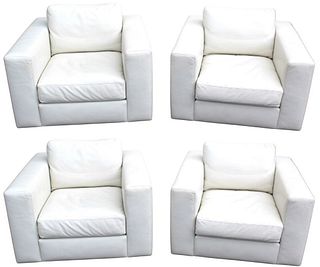 (4) Design Within Reach White Leather Chairs