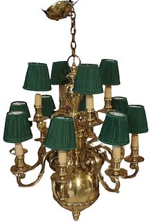 Large Brass 2 Tier Candle Chandelier w/ Ball base