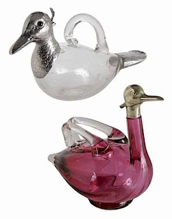 Two Duck-Form Glass Ewers