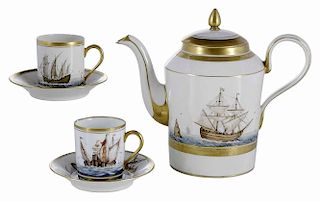 Spanish Porcelain Tea Set with Ships
