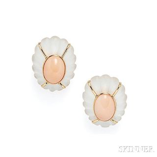 14kt Gold, Rock Crystal, and Coral Earclips