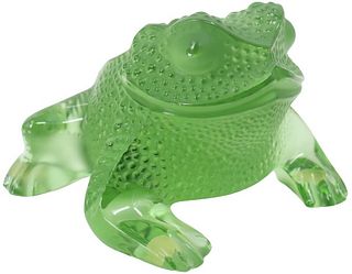 Lalique Green Frosted Glass Frog