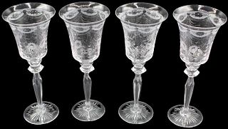 (4) Etched Pairpoint Wickham Water Goblets