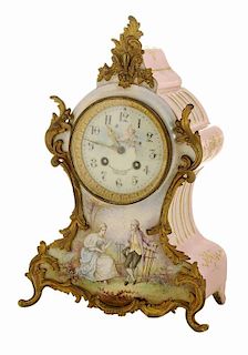 French Painted Ceramic Clock with Japy