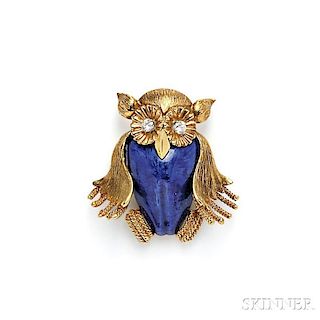 18kt Gold, Enamel, and Diamond Owl Brooch, Emis