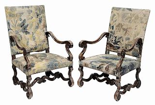 Pair Baroque Style Carved Beechwood