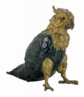 Majolica Parrot Decanter with Gilt