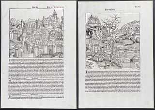 Schedel, pub. 1493 - Pair of Pages of Town Views