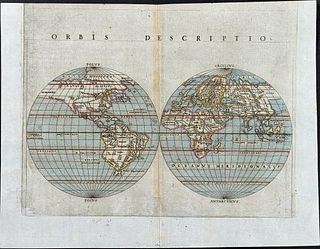 World: Ptolemy, pub. 1562 - Double Hemisphere Map of the World (America shown as Florida and New Spain entirely connected to Asia through Terra Incogn
