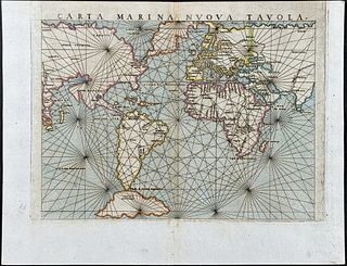 World: Ptolemy, pub. 1562 - Map of the World (America shown as Florida and New Spain entirely connected to Asia)