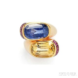 14kt Gold, Sapphire, and Ruby Bypass Ring