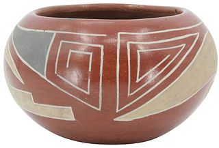 Vintage Santa Clara Pueblo Redware Pottery Bowl