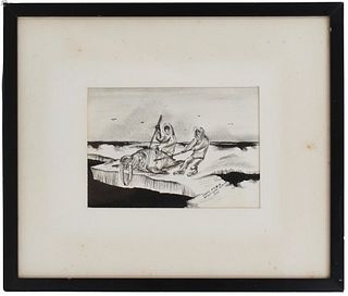 Eddie Omnik (B. 1950) Inuit, Pen and Ink Drawing
