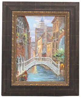 Framed Impressionist Painting of Venice Canal