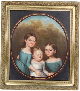 1847 American Folk Art Portrait of Butler Sisters