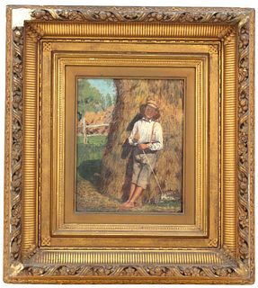 19C Painting of a Young Boy in a Landscape Gilt