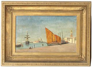19C Painting of Venice Oil On Canvas Gilt Frame