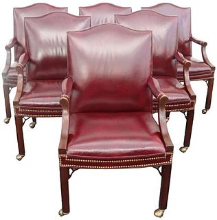 (6) Traditional Tufted Southmark Leather Chairs