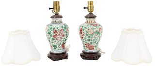 Pair of Chinese Floral and Dragon Porcelain Lamps