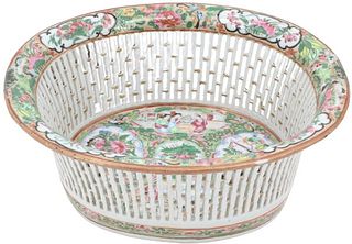 Antique Rose Medallion Chinese Reticulated Basket