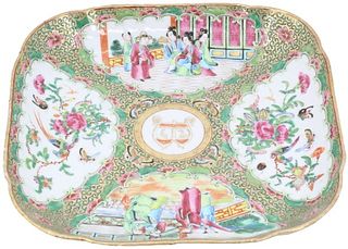 Chinese 19C Rose Mandarin Porcelain Plate