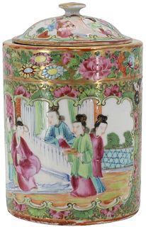 19C Rose Mandarin Chinese Porcelain Tea Caddy