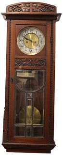 Oak Pendulum Clock with 2 Brass Weights/Winder/Key