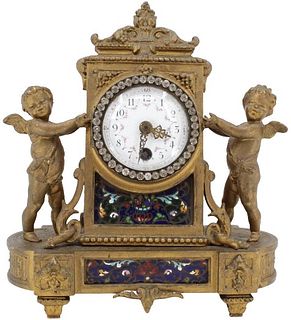 Antique French Figural Bejeweled Mantle Clock