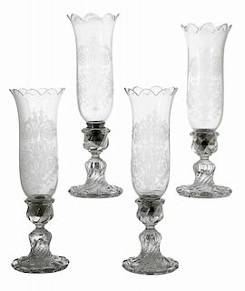 Four Baccarat Candlesticks with Hurrican Globes