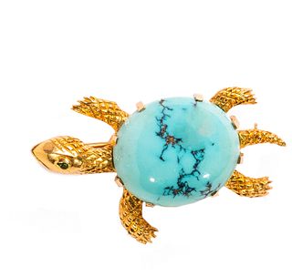Gold and Turquoise Turtle Pin