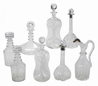 Eight Crystal and Glass Decanters/