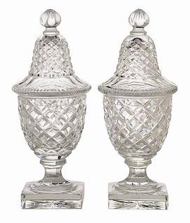Pair Anglo-Irish Cut Crystal Covered