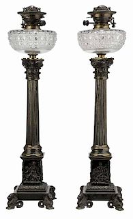 Pair English Victorian Banquet Lamps