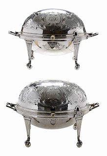 Pair Large Silver-Plate Revolving